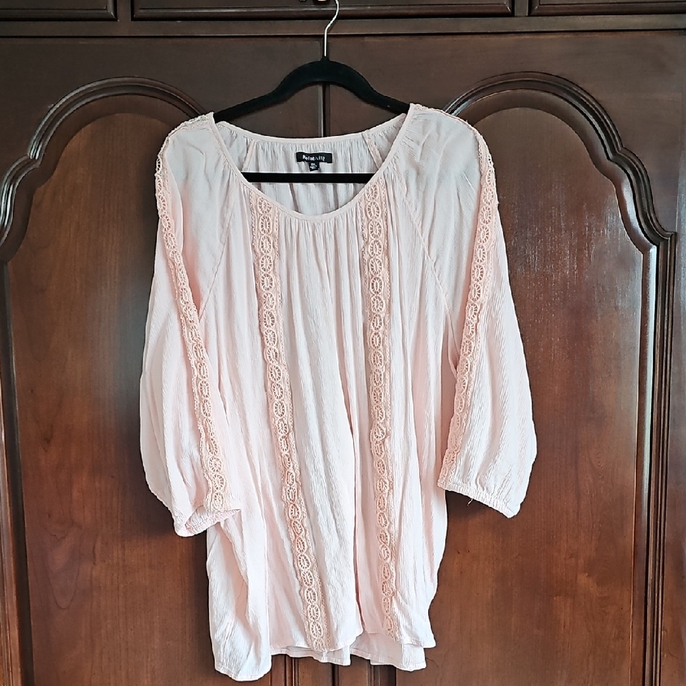 Relativity Blush Pink Blouse with Lace Trim